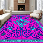 Hot Pink Teal Floral Scroll Rug