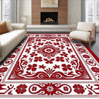 Crimson White Floral Border Medallion Rug