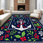 Holiday Navy Anchor Holly Snowflakes Rug