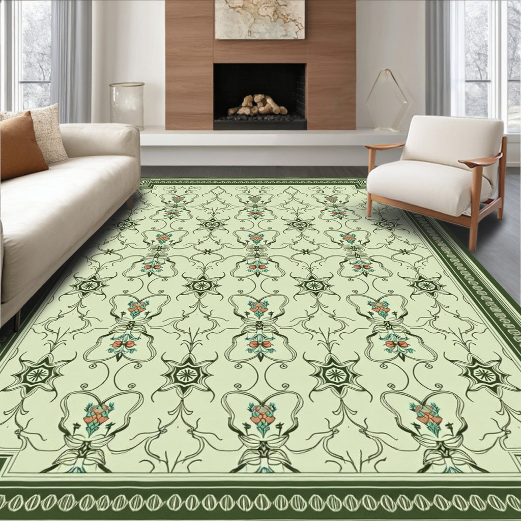 Pale Green Floral Medallion Border Rug