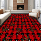 Red Black Houndstooth Leaf Cluster Rug