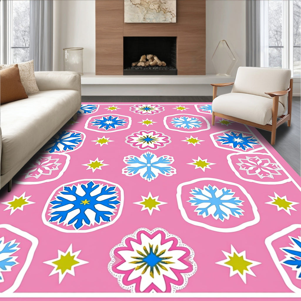 Pink Indigo Geometric Starburst Arrangement Rug
