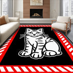 Bold White Cat Black Red Stripes Rug