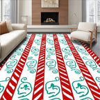 Red White Teal Whimsical Face Stripes Rug