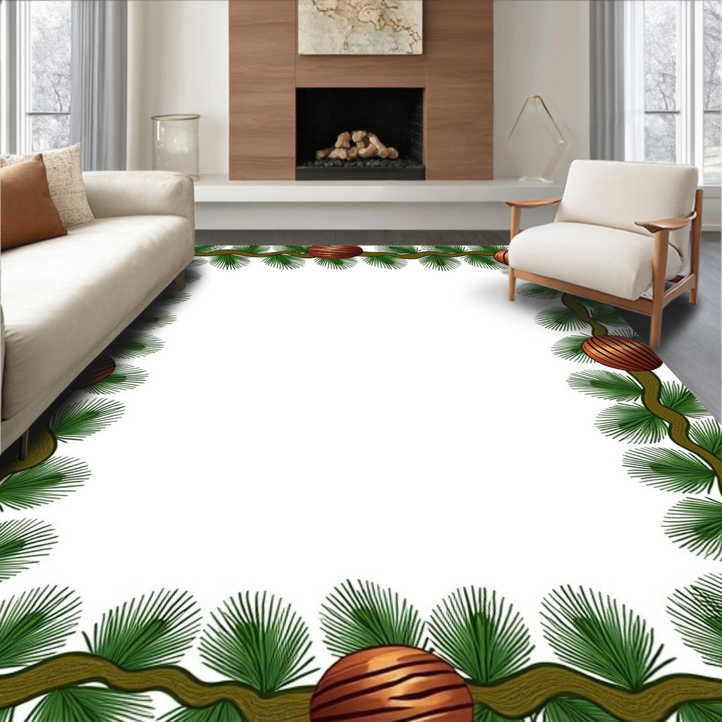 Green Pine Garland Rustic Orb Border Rug