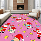 Joyful Santa Claus Starry Pink Holiday Rug