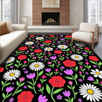 Whimsical Red Rose Daisy Bouquet Rug