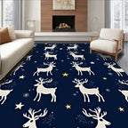 White Reindeer Golden Stars Night Rug