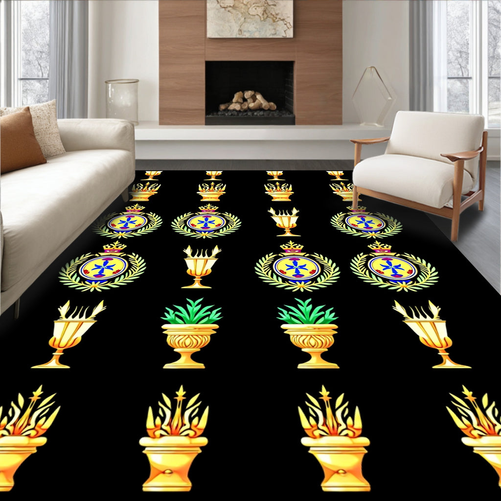Golden Crested Emblem Laurel Wreath Objects Rug