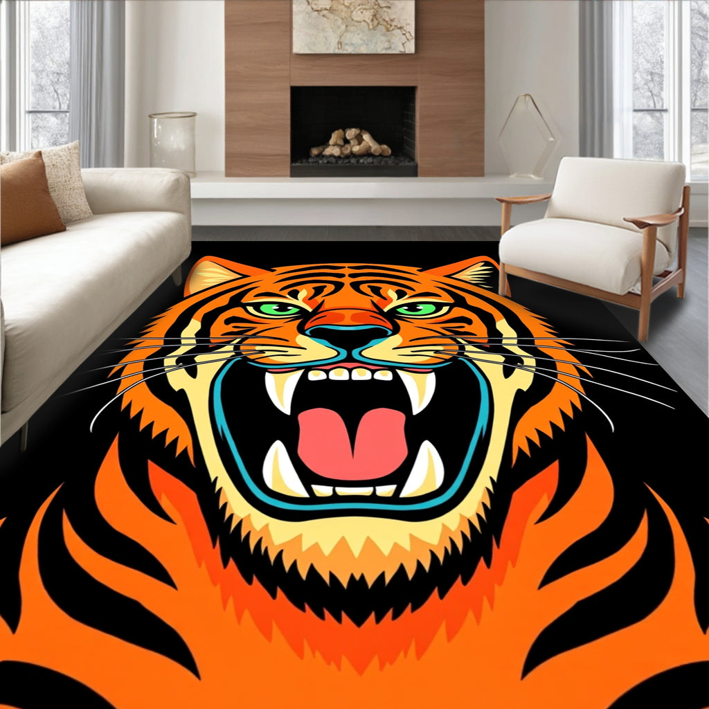 Bold Orange Tiger Roaring Fiercely Rug