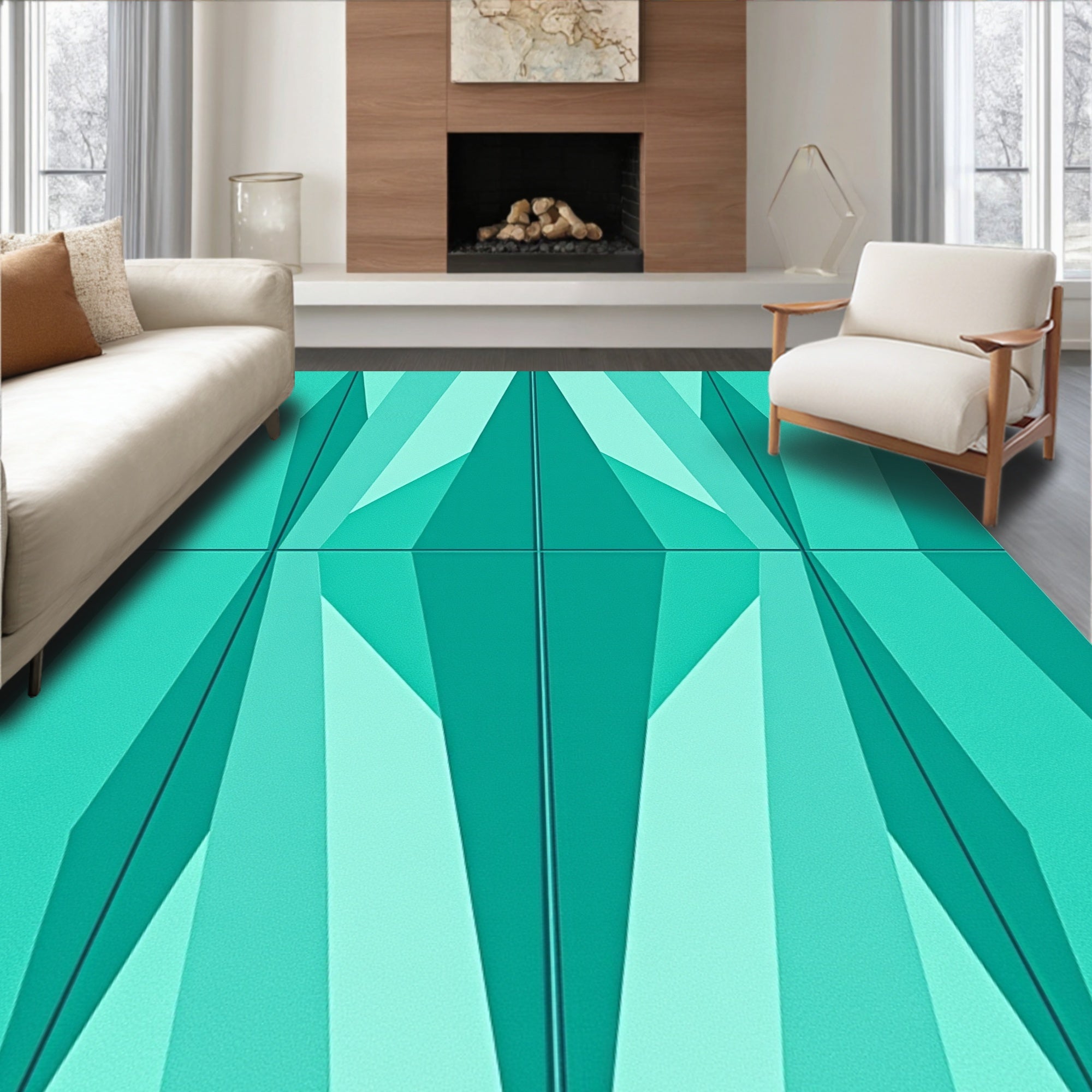 Teal Geometric Diamond Shards Rug