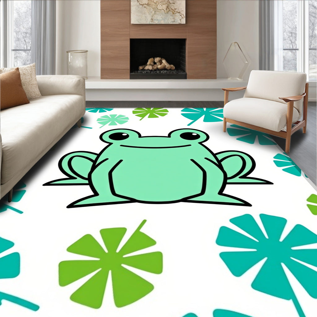 Green Frog With Teal Leaf Accents Rug