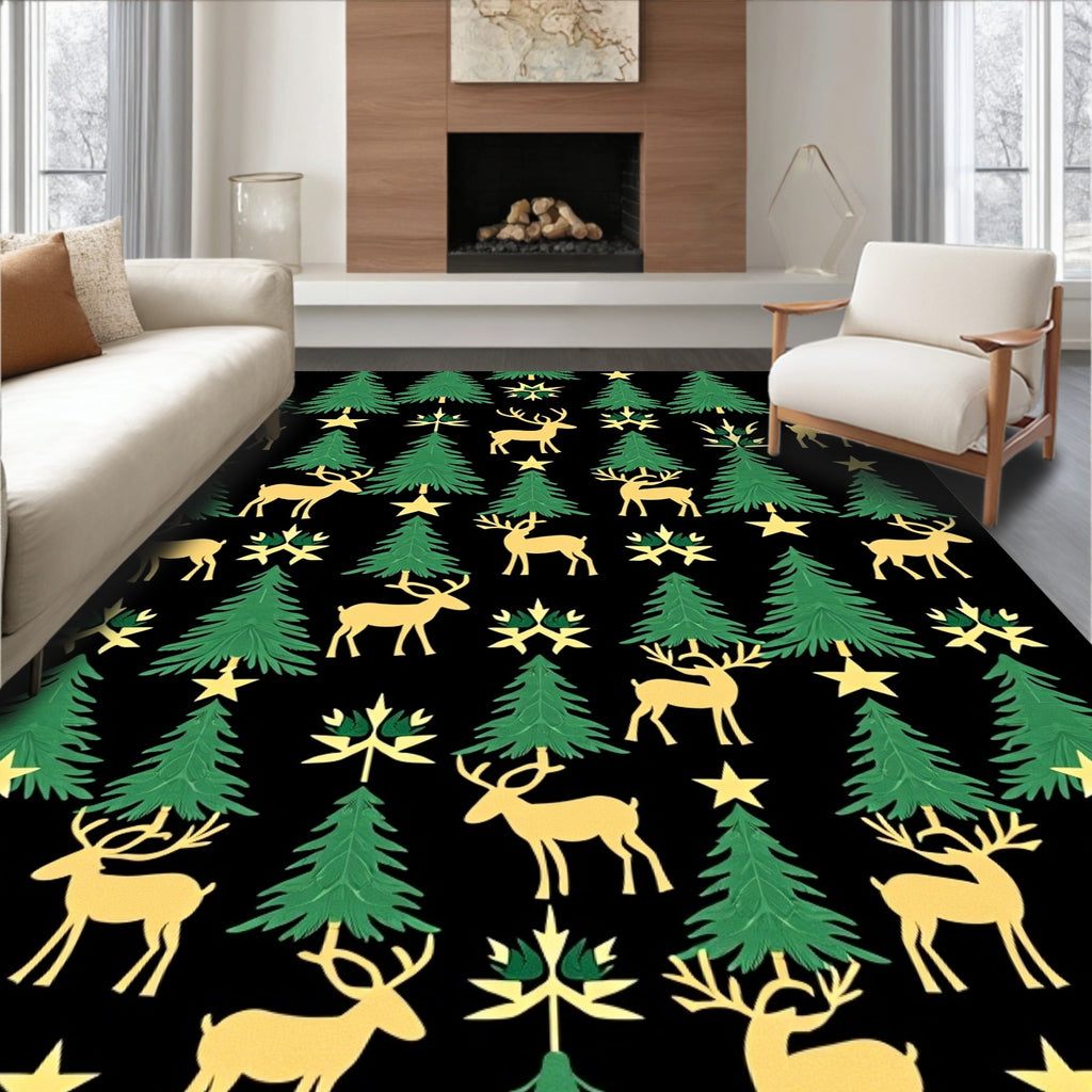 Golden Deer Forest Stars Rug