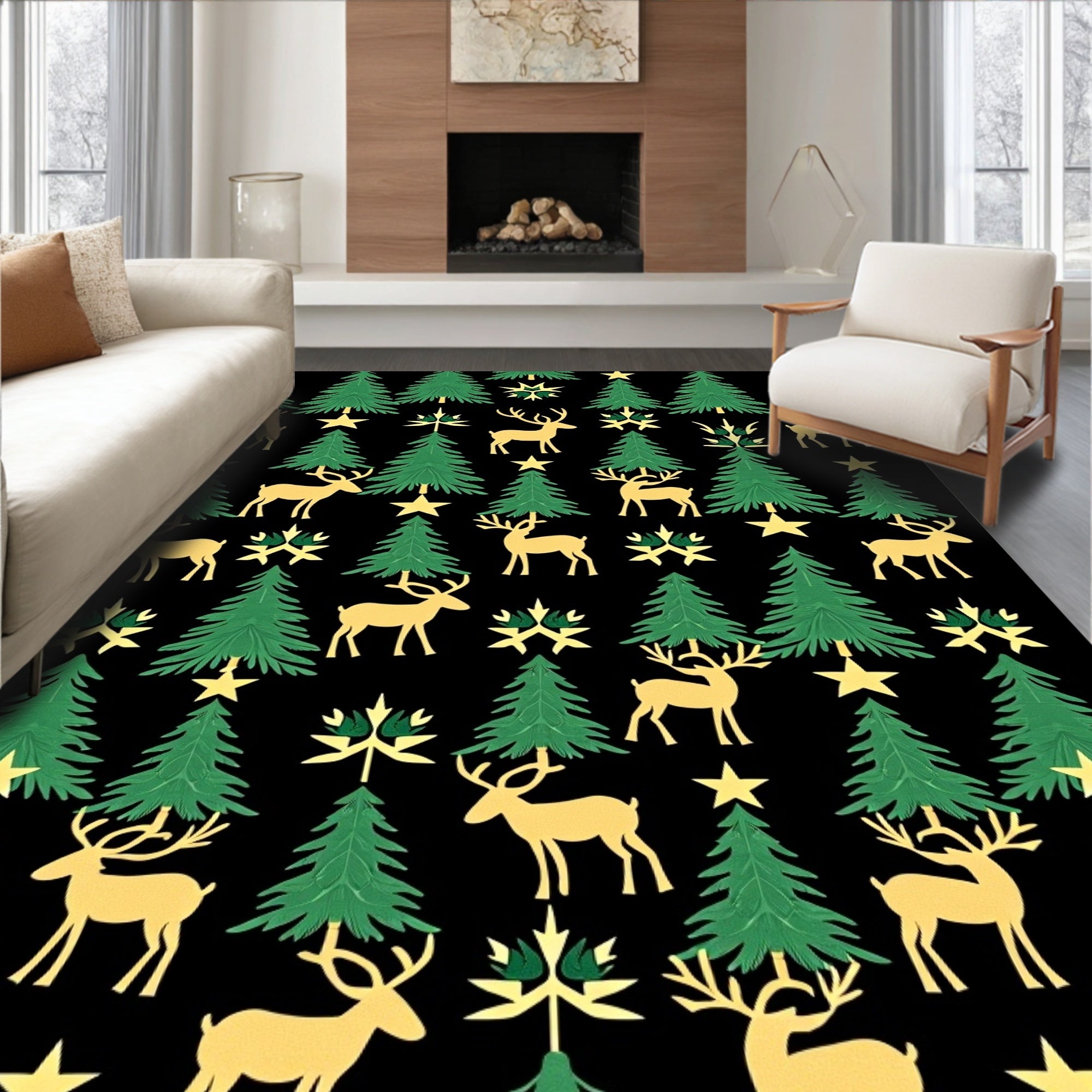Golden Deer Forest Stars Rug