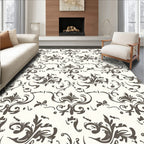 Neutral Cream and Brown Damask Flourish Rug