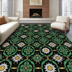 Green Daisy Floral Art Deco Rug