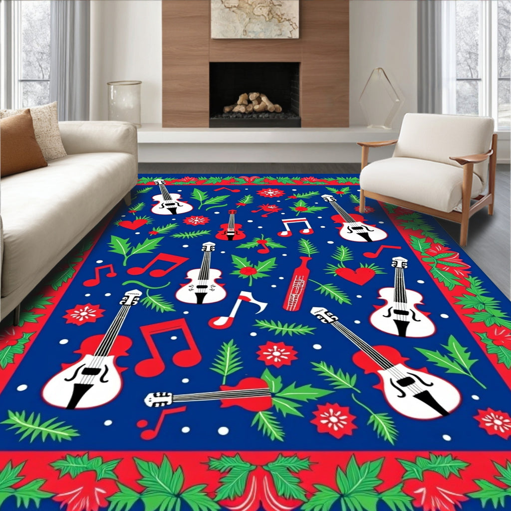 Red Green Folk Violin Accordion Rug