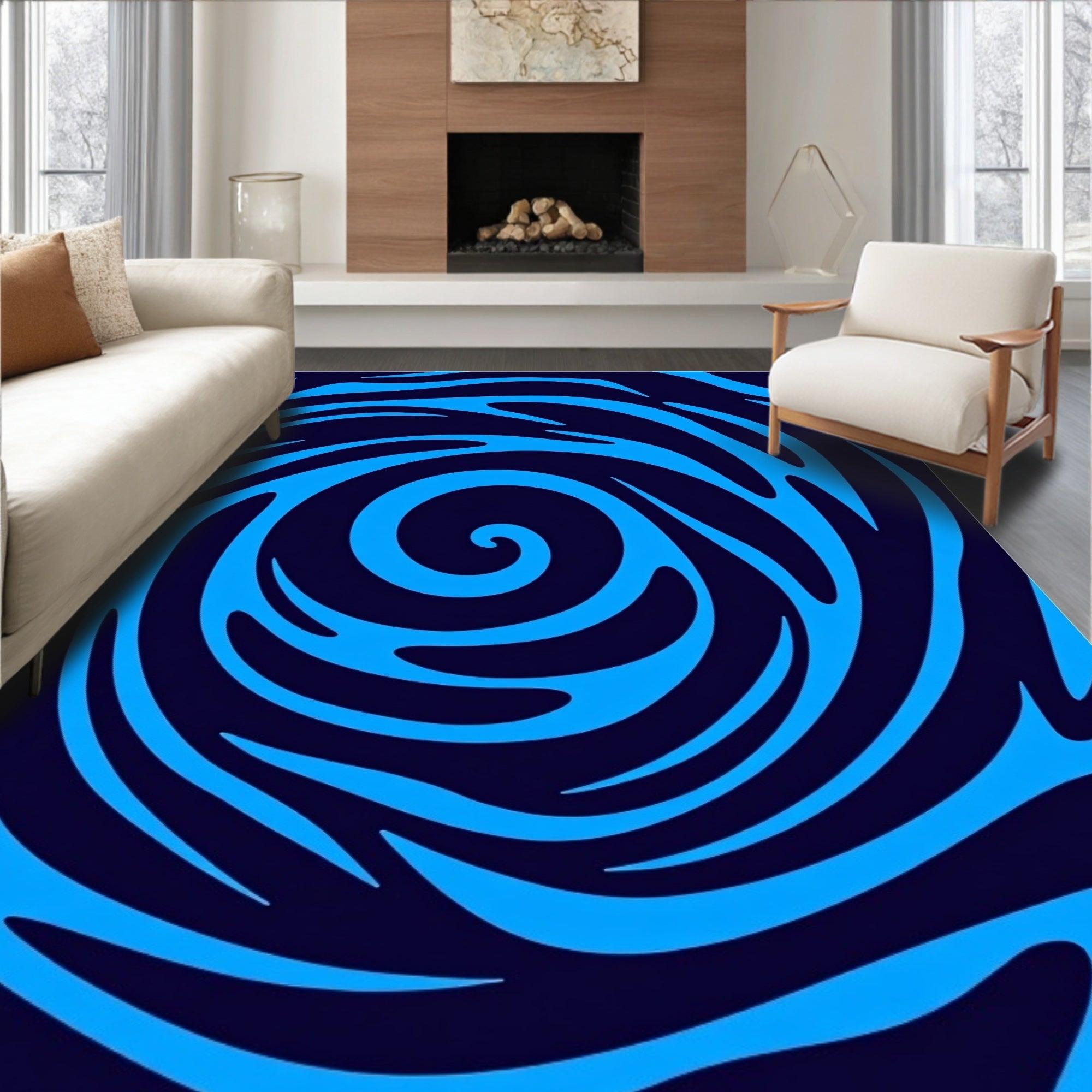 Deep Blue Swirling Vortex Rug