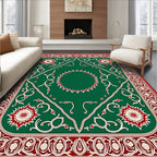 Classic Green Red Floral Medallion Rug