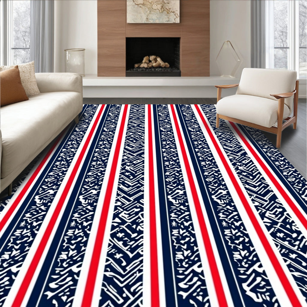 Red White Navy Abstract Stripe Rug