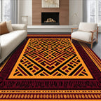 Bold Geometric Maroon Gold Lines Rug