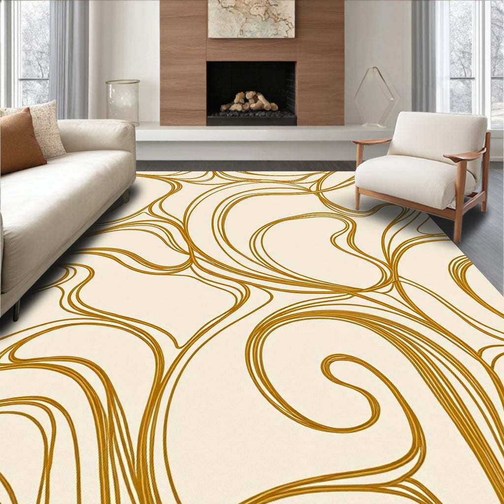 Golden Swirls on Cream Background Rug
