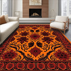 Bold Red Floral Orange Medallion Rug
