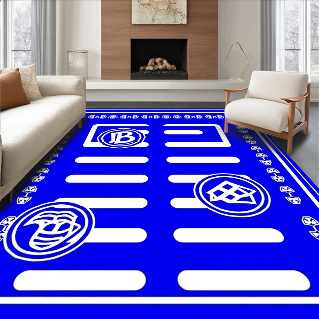 Bold Blue White Abstract Graphic Rug