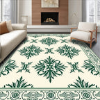 Elegant Cream Emerald Floral Medallion Rug