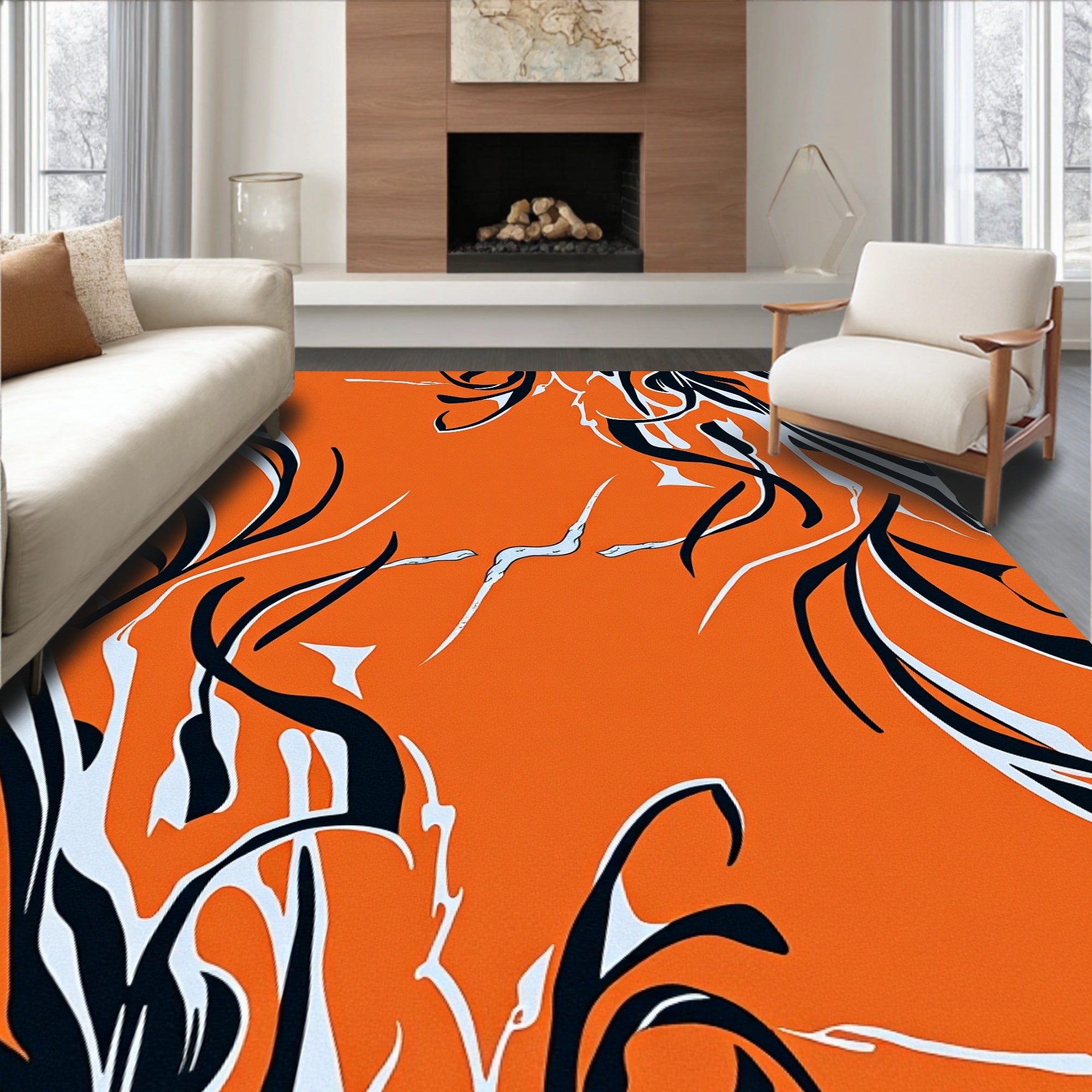 Warm Orange Abstract Swirl Art Rug