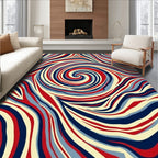 Waves of Red, Blue, and Cream Swirl Rug