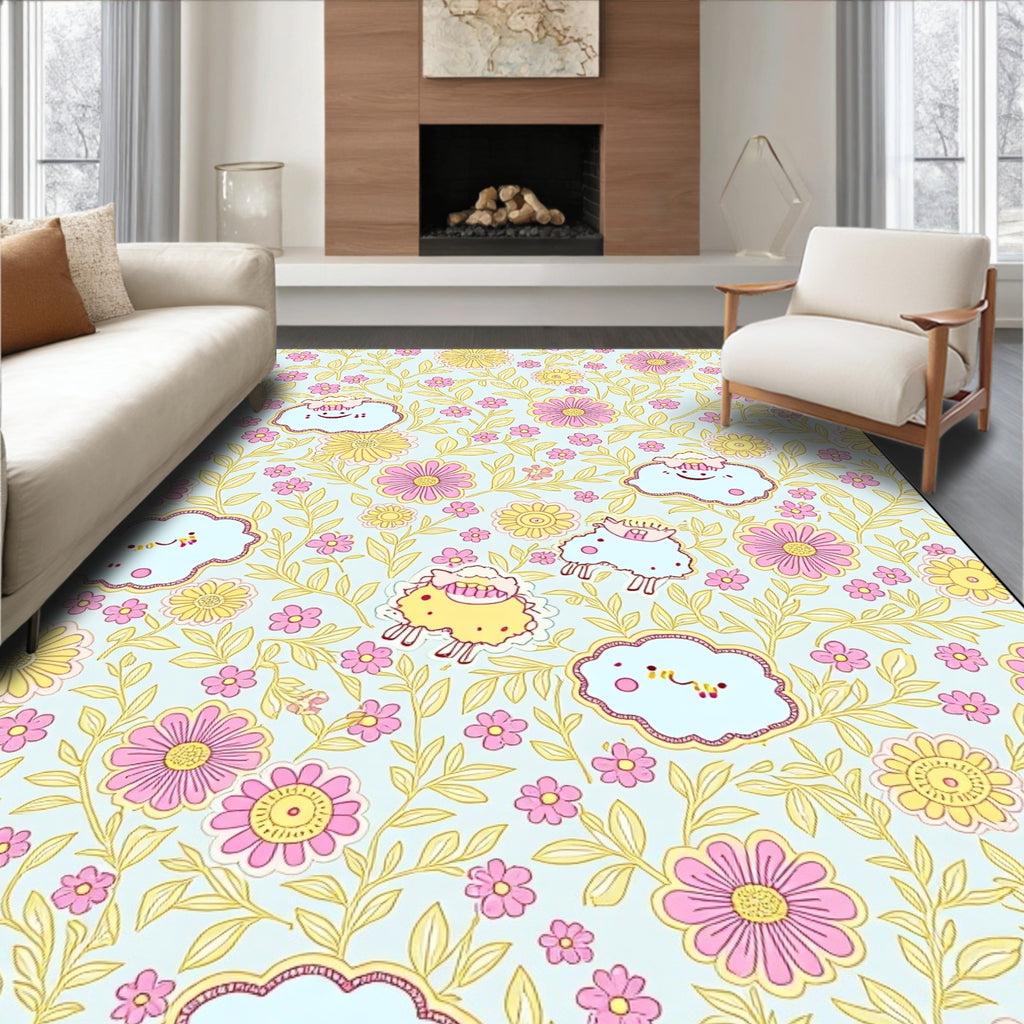 Whimsical Sheep Floral Garden Rug