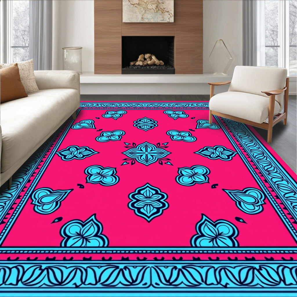 Bold Blue Bloom Surrounded by Coral Rug