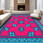 Bold Blue Bloom Surrounded by Coral Rug