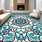 Mandala Teal Ivory Abstract Ornate Rug