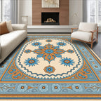 Ornate Blue and Orange Floral Mandala Rug