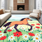 Golden Horse Amongst Red Poppies Rug