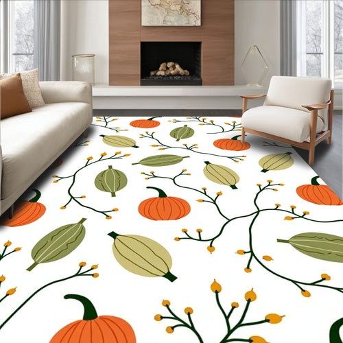 Autumn Pumpkin Vine Botanical Print Rug