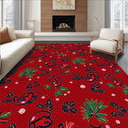 Crimson Red Floral Paisley Garden Rug