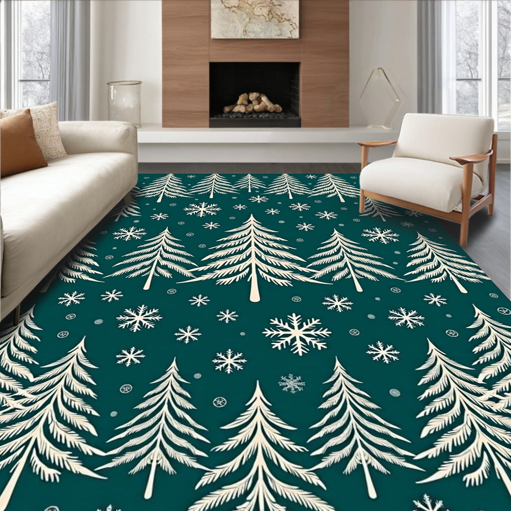 Winter Forest Snowflakes Repeating Pattern Rug