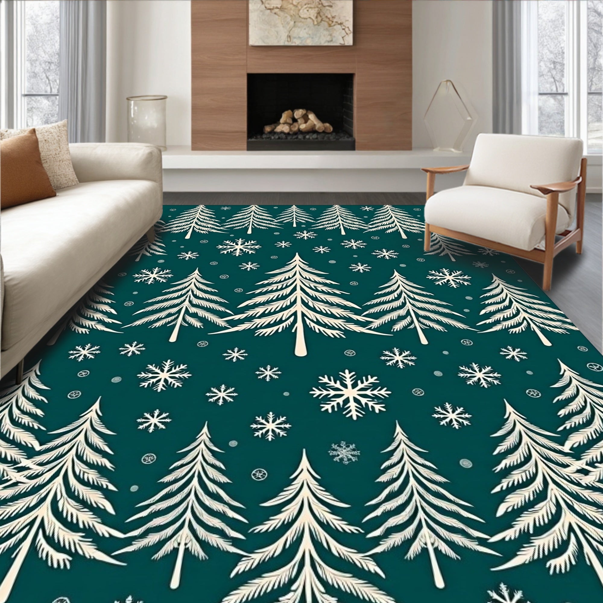 Winter Forest Snowflakes Repeating Pattern Rug