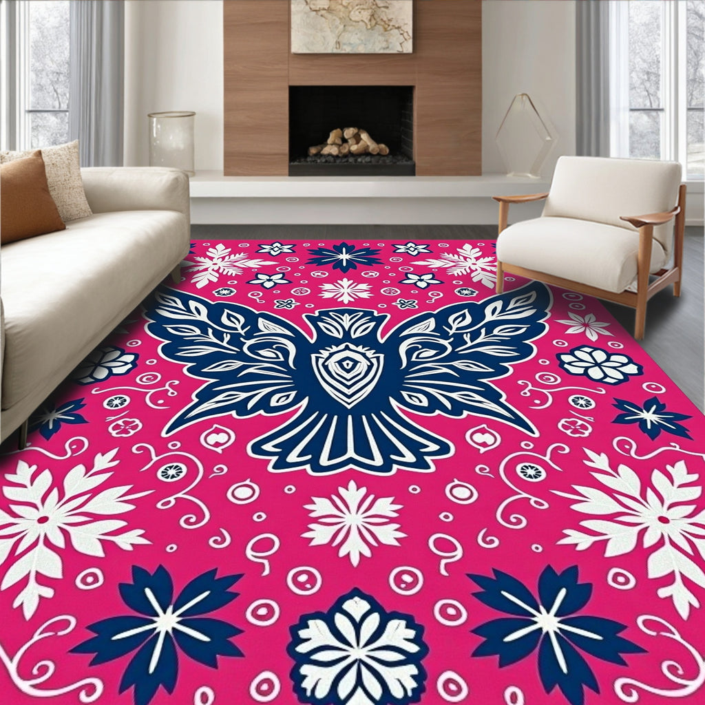 Vibrant Pink Abstract Bird Floral Rug