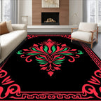 Crimson and Green Baroque Floral Frame Rug