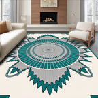 Teal Gray Sunburst Medallion Frame Rug