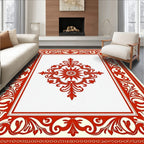 Crimson Scrollwork Sunburst Medallion Rug