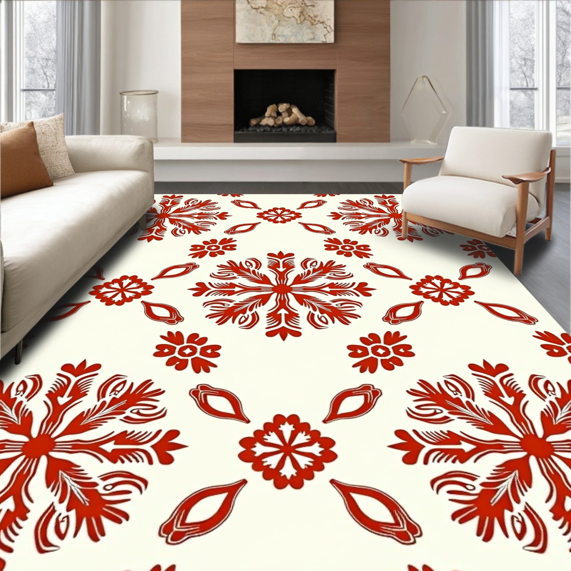 Crimson Floral Medallion Cream Rug