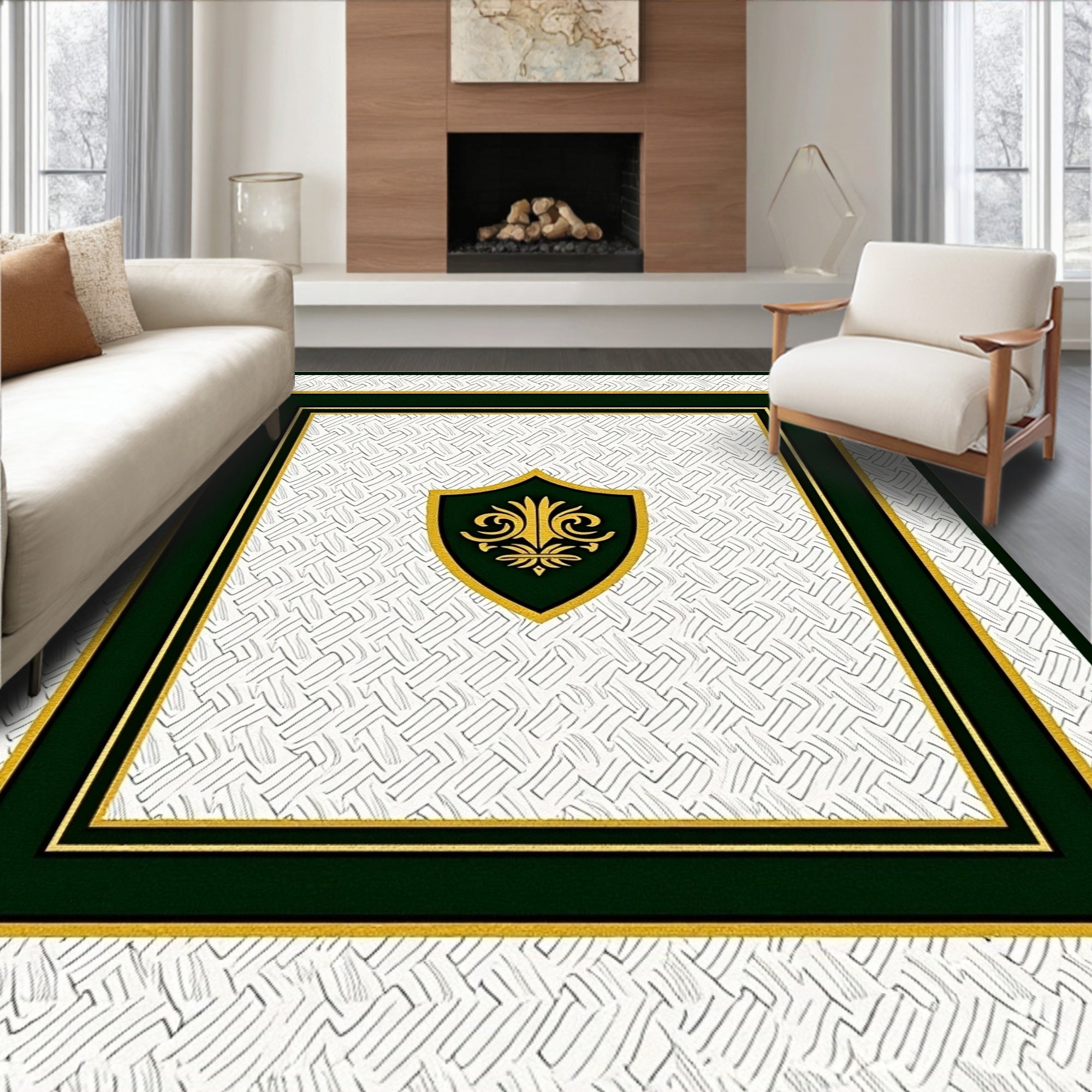 Emerald Gold Crest Shield Frame Rug