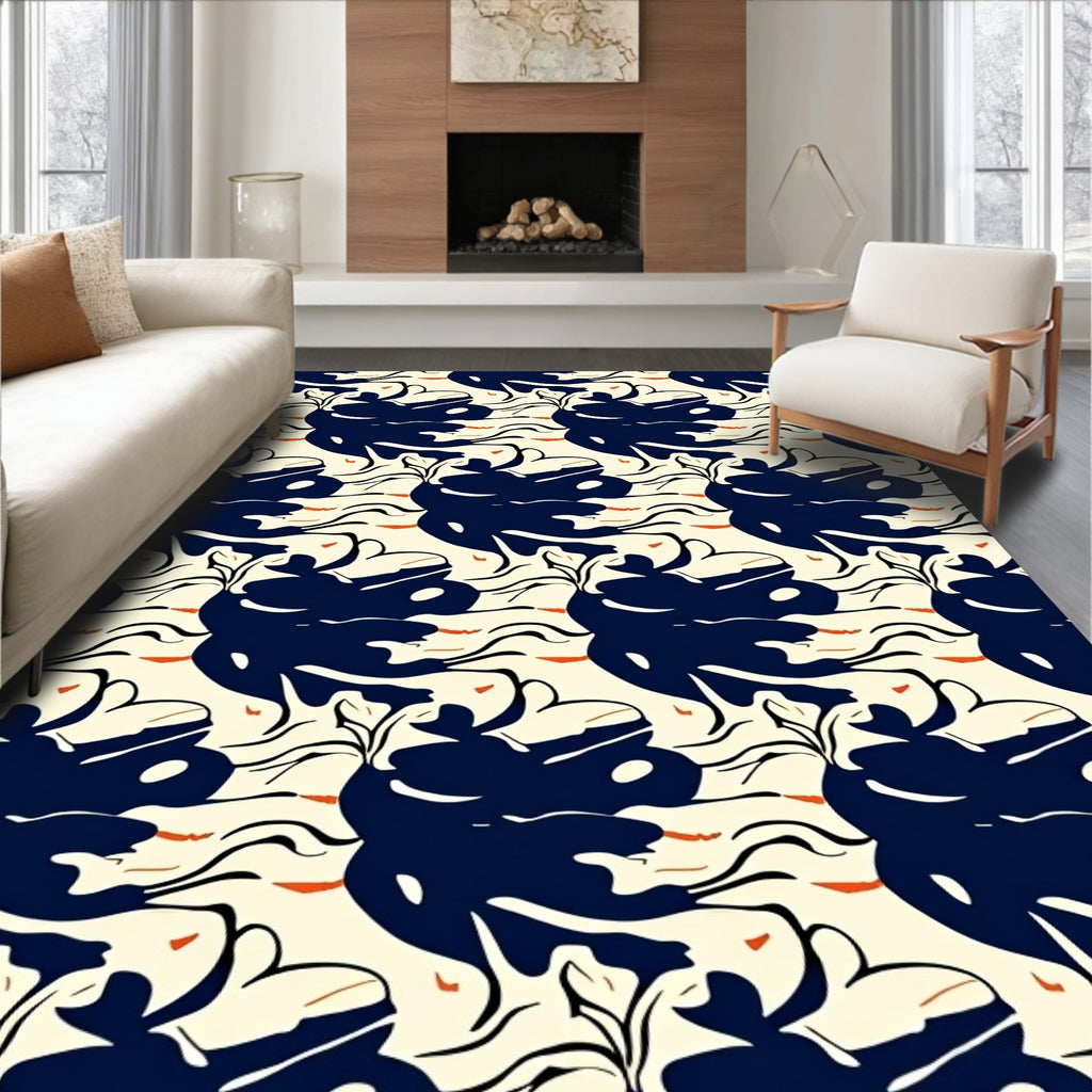 Mid-Century Modern Navy Abstract Forms Rug