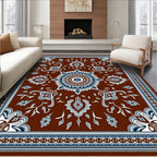 Rustic Crimson Floral Medallion Rug