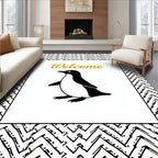 Black White Penguin Golden Welcome Art Rug